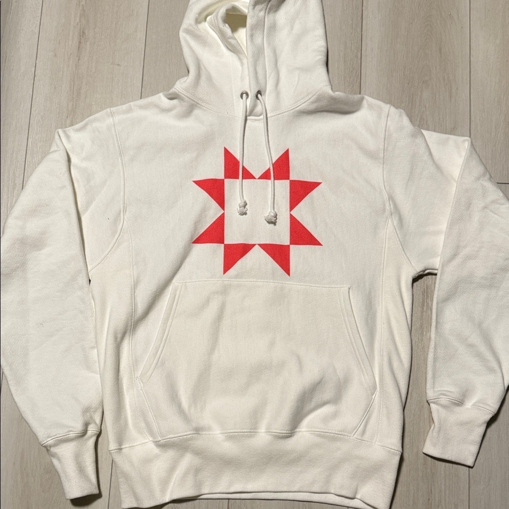 Champion White Hoodie with Red Star Design Size Small